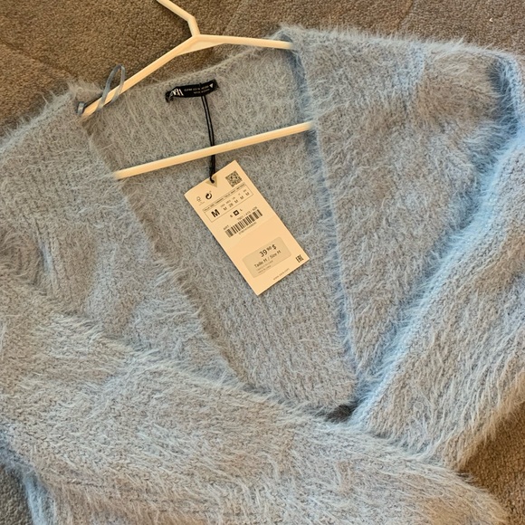 ZARA Fuzzy Pastel Blue Cardigan - Picture 4 of 5